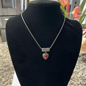 Elegant Silver Heart Necklace with Red Gemstone